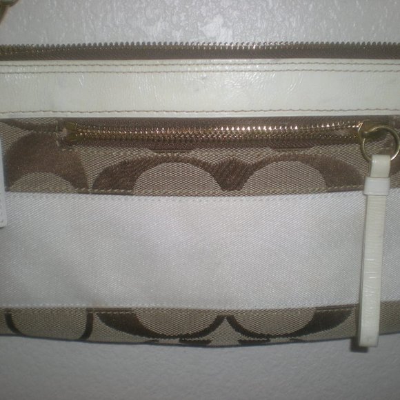 COACH SIGNATURE STRIPE HANDBAG #H0626-10120 Tan White - Picture 2 of 6